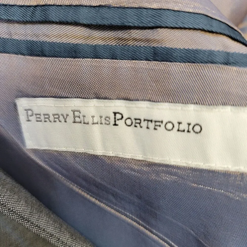 Perry Ellis Portfolio Mens Gray Silk/Wool/Cashmere Pinstripe Suit Blazer 44R